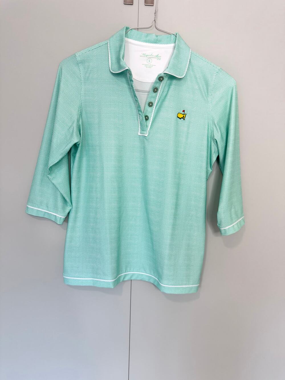 MAGNOLIA LANE COLLECTION Women's Masters Golf Tournament Logo Polka Dot Polo